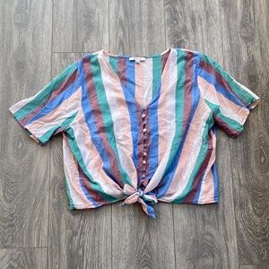 Madewell - 100% Cotton Striped Short Sleeve Blouse - Size XL